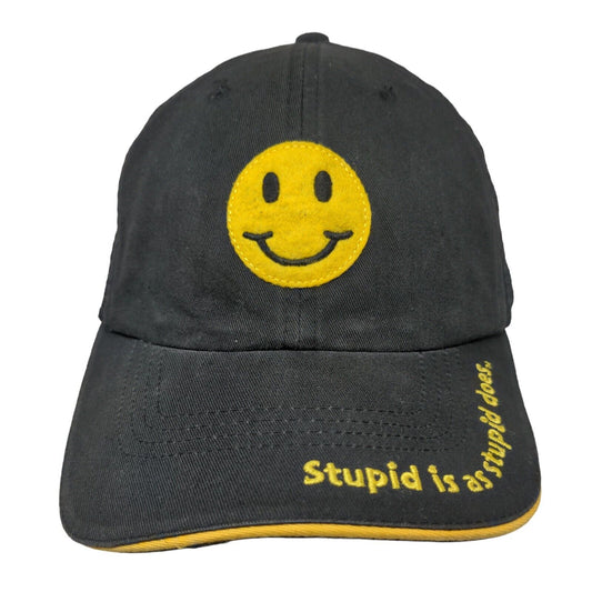 Stupid Is As Stupid Does Smiley Strapback Mesh Back Trucker Hat Black OSFA