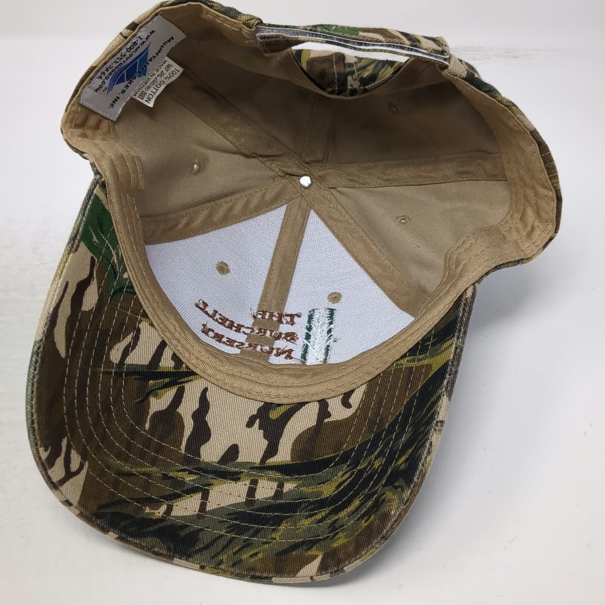 Mountain Lakes Baseball Cap Beige Green Camo One Size Burchell Nursery Tree Hat