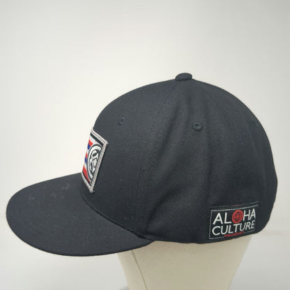 Decky Snapback Hat Black One Size Hawaii Flag Aloha Culture Maui Built Flat Brim