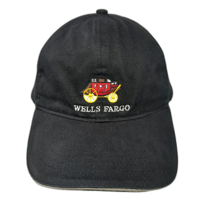 GSC LTD Baseball Cap Black One Size Wells Fargo Stagecoach Logo Slideback Hat