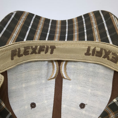 Hurley Baseball Cap Brown Gold White One Size Striped Flexfit Logo Fitted Hat