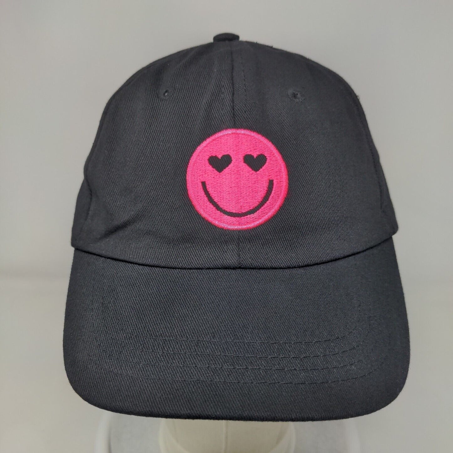 Smiley Adult Baseball Cap Black One Size Adjustable Embroidered Peace Love Vibes