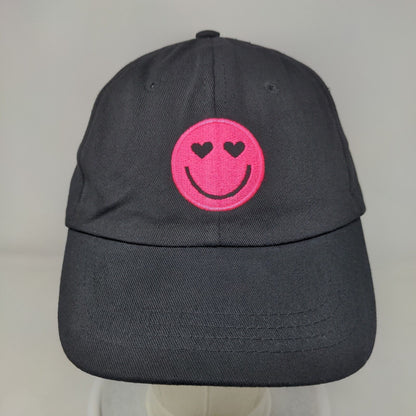 Smiley Adult Baseball Cap Black One Size Adjustable Embroidered Peace Love Vibes