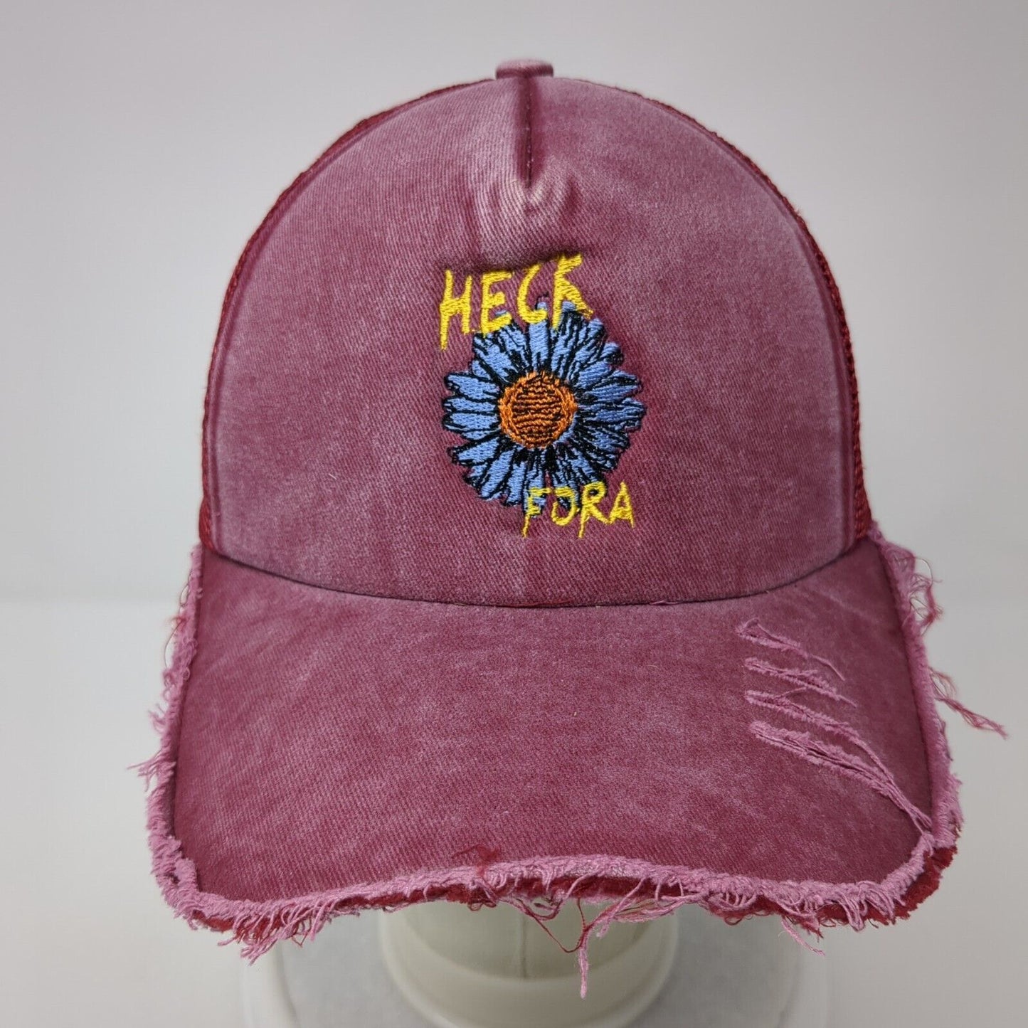 Heck Fora Snapback Trucker Hat Red One Size Adjustable Distressed Mesh Back