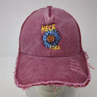 Heck Fora Snapback Trucker Hat Red One Size Adjustable Distressed Mesh Back