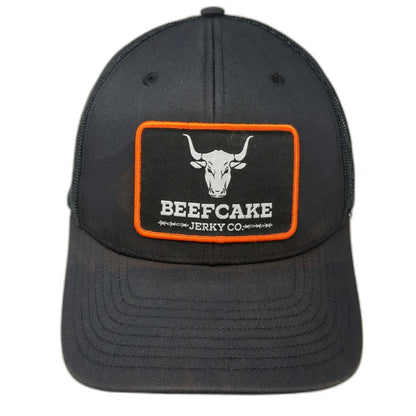 Richardson Trucker Hat Black One Size Beefcake Jerky Co Bull Patch Snapback