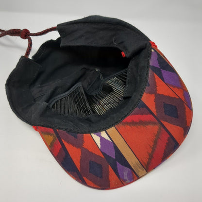 Vintage Bob Massey Tie Back Trucker Hat Black Southwest Pattern USA Skull