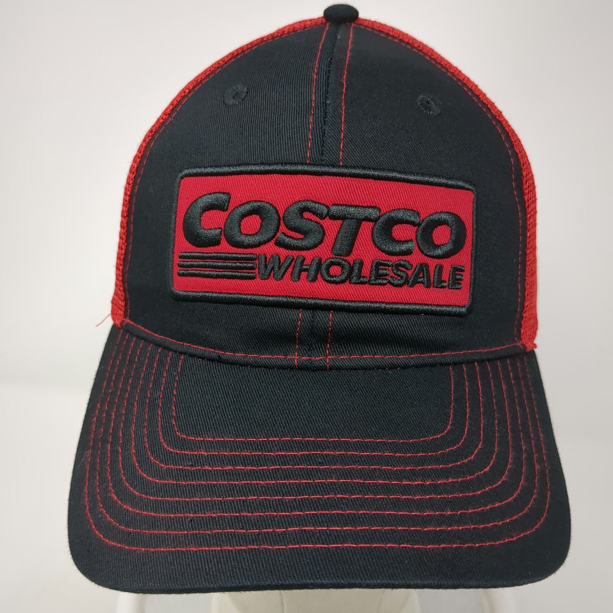 BAMKO Costco Wholesale Trucker Hat Black Red One Size Mesh Snapback Patch Cap