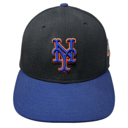 New Era Cap Black Blue 7 3/8 Mets World Series Side Patch Wool Hat Vintage 2000