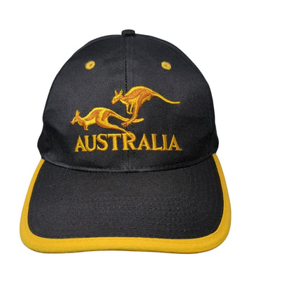 Australia Kangaroo Snapback Hat Black OSFA Embroidered Yellow Trim