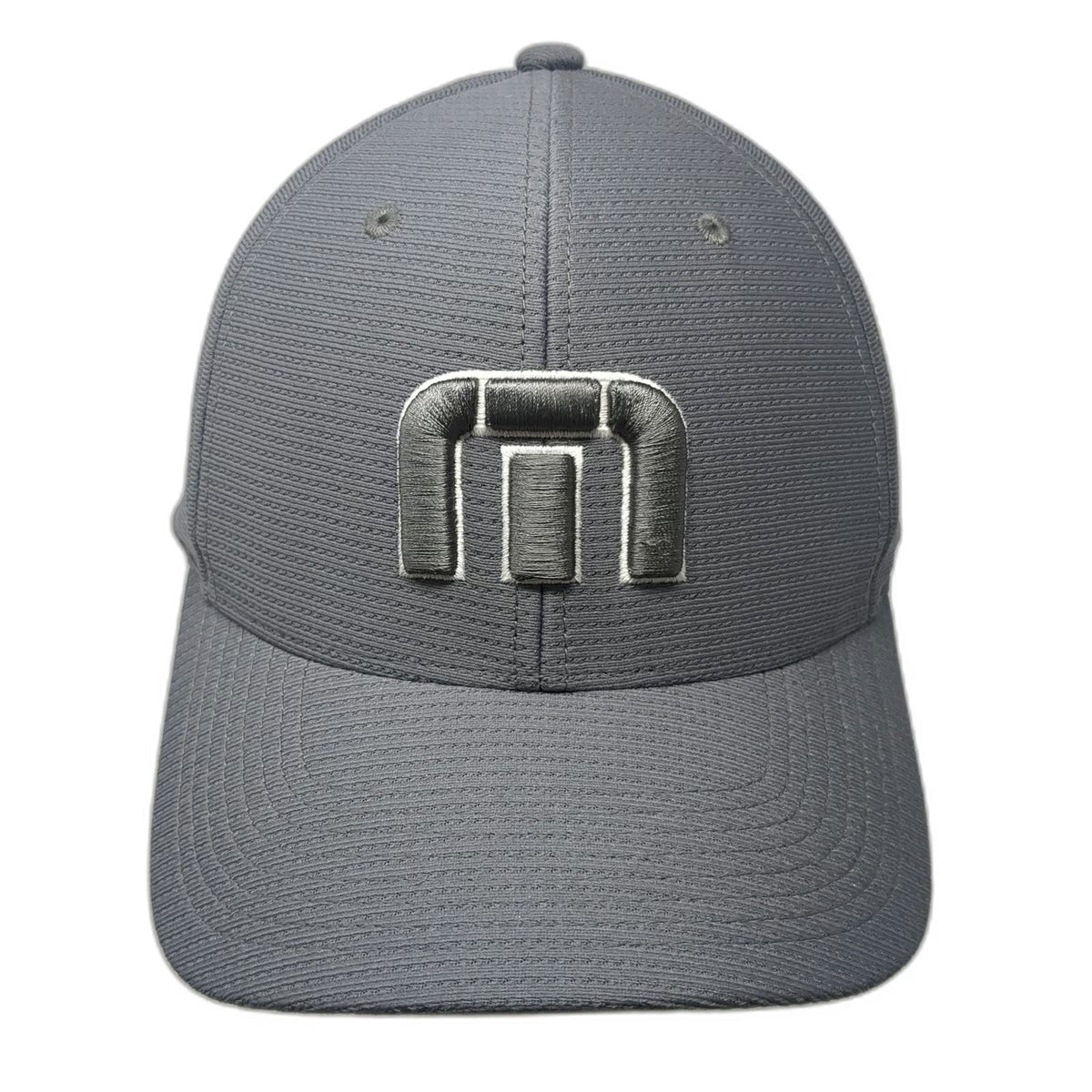 TravisMathew Baseball Cap Gray XL Fitted Mesh Texture 3D Logo Flexfit Script Hat