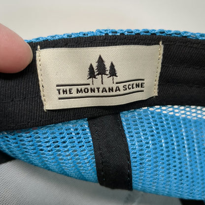 The Montana Scene Trucker Hat Blue One Size Sunset Tree Graphic Mesh Snapback