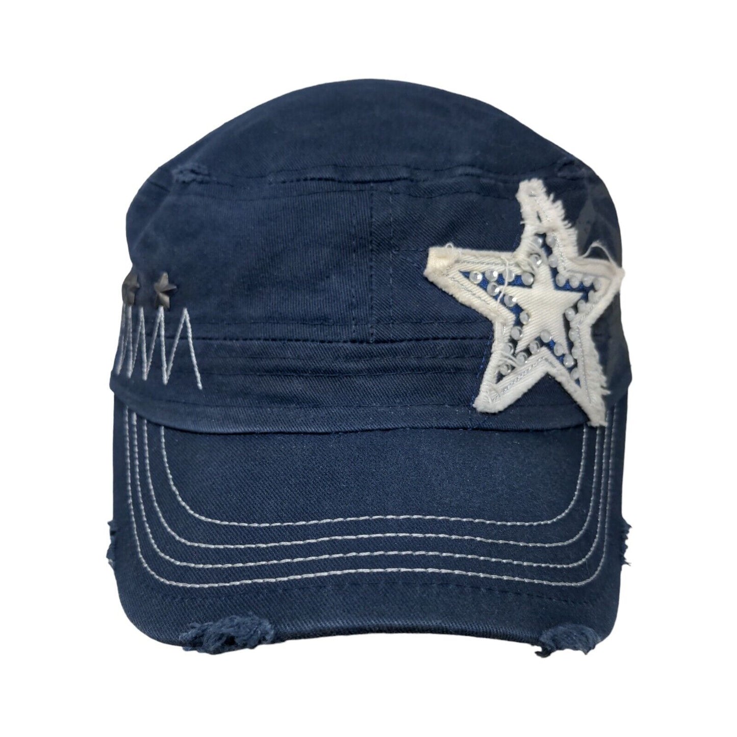 Star Studded Stretch Strapback Cadet Army Cap Hat Blue One Size Pit Bull