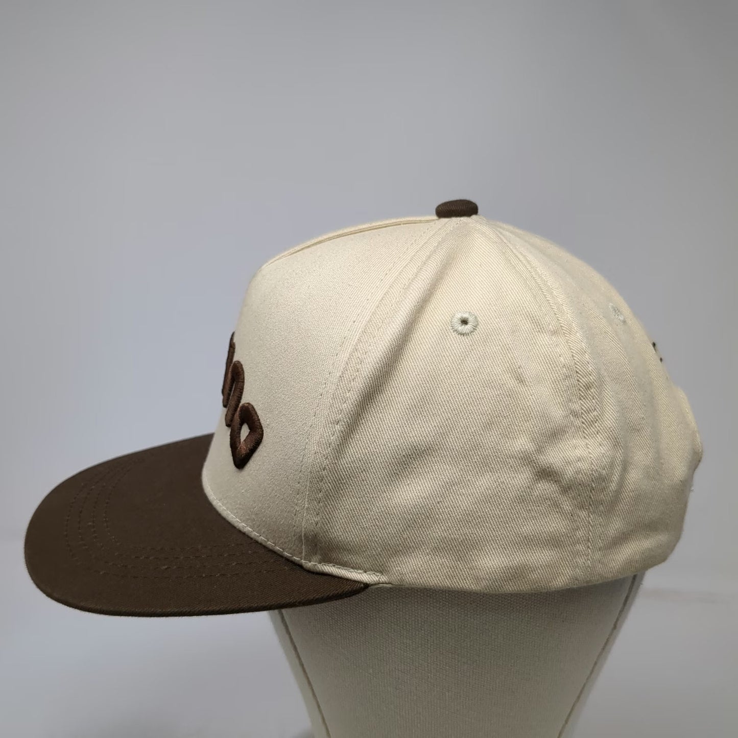 Dunkin' 5 Panel Hat Beige One Size Snapback Upside Down Logo Brown Brim Est 1950