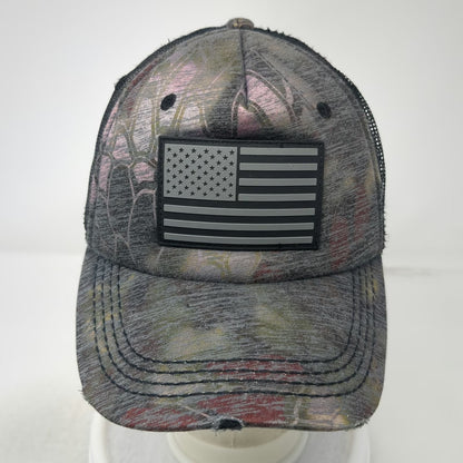 Affliction Trucker Hat Gray One Size Distressed Brim Camo USA Flag Snapback