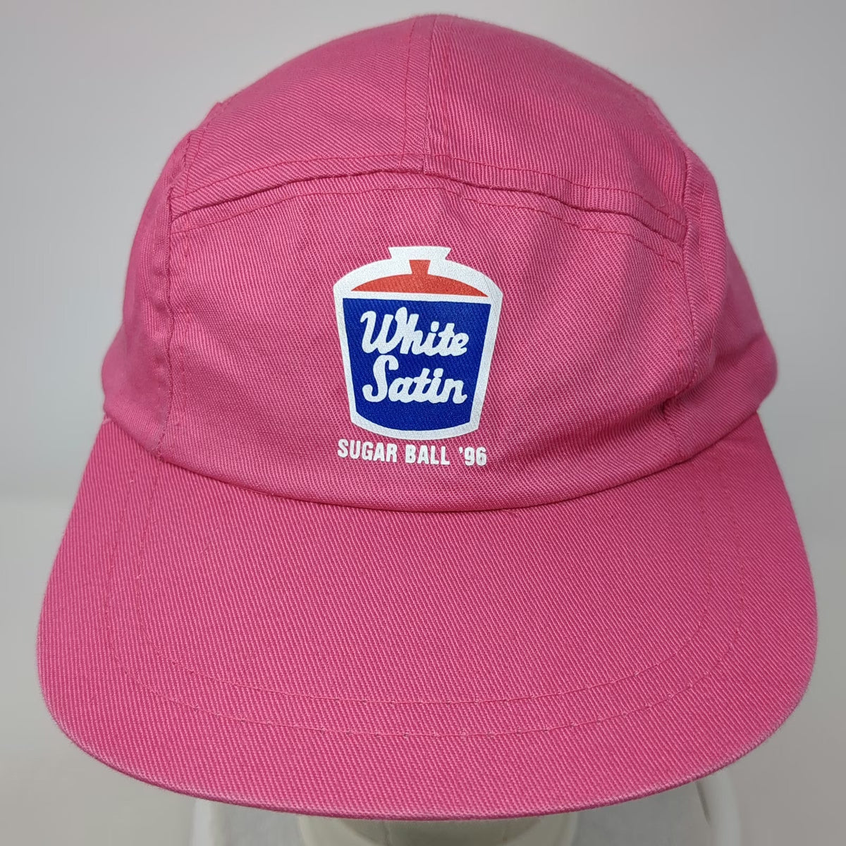T.I. 5 Panel Pink White Satin Sugar Ball 96 Logo Slideback Camper Hat Vintage