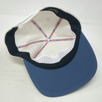 Swannies 5 Panel White Blue One Size Snapback Patch Golf Hat Performance Sport