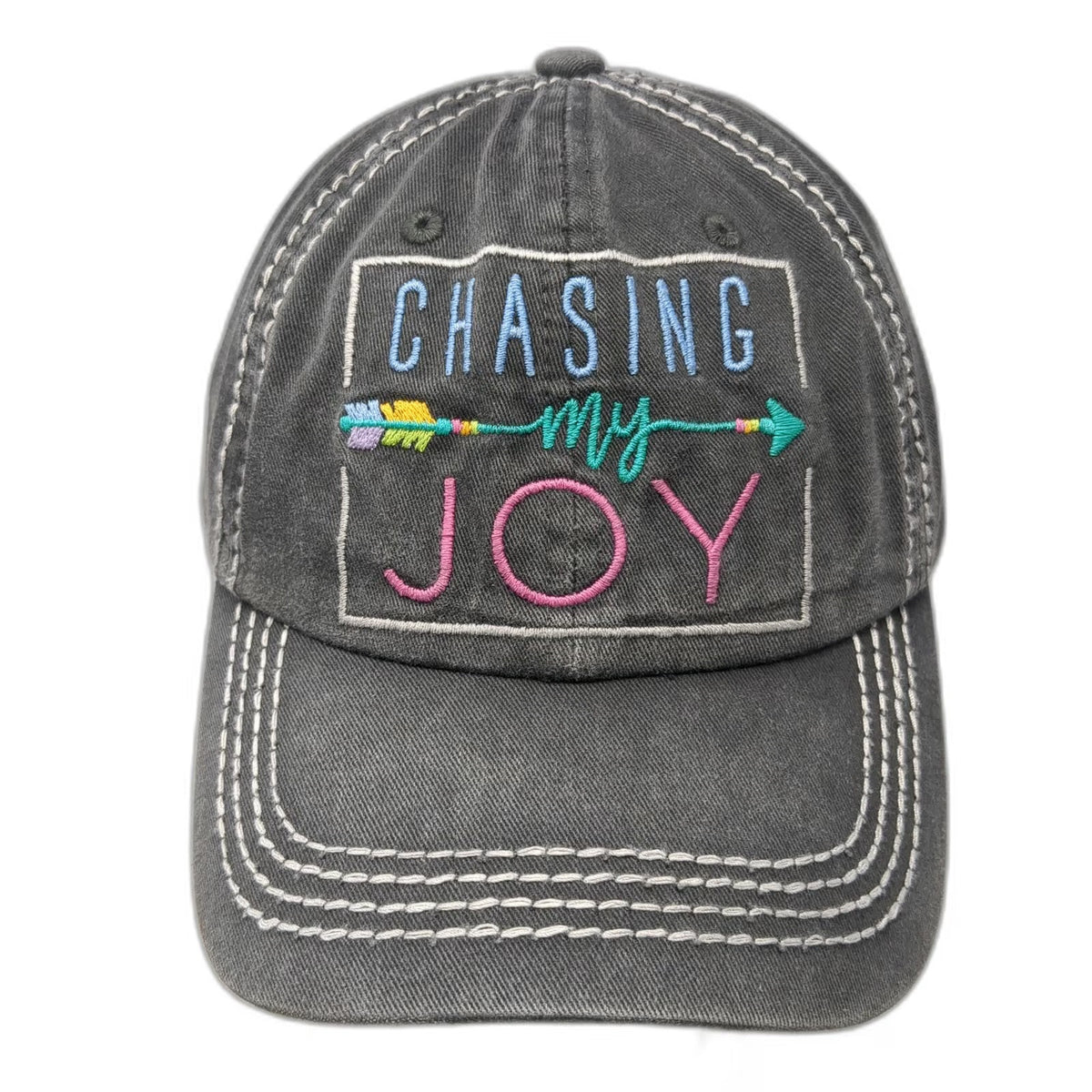 Gray One Size Baseball Cap Hat Chasing My Joy Arrow Contrast Stitching Strapback
