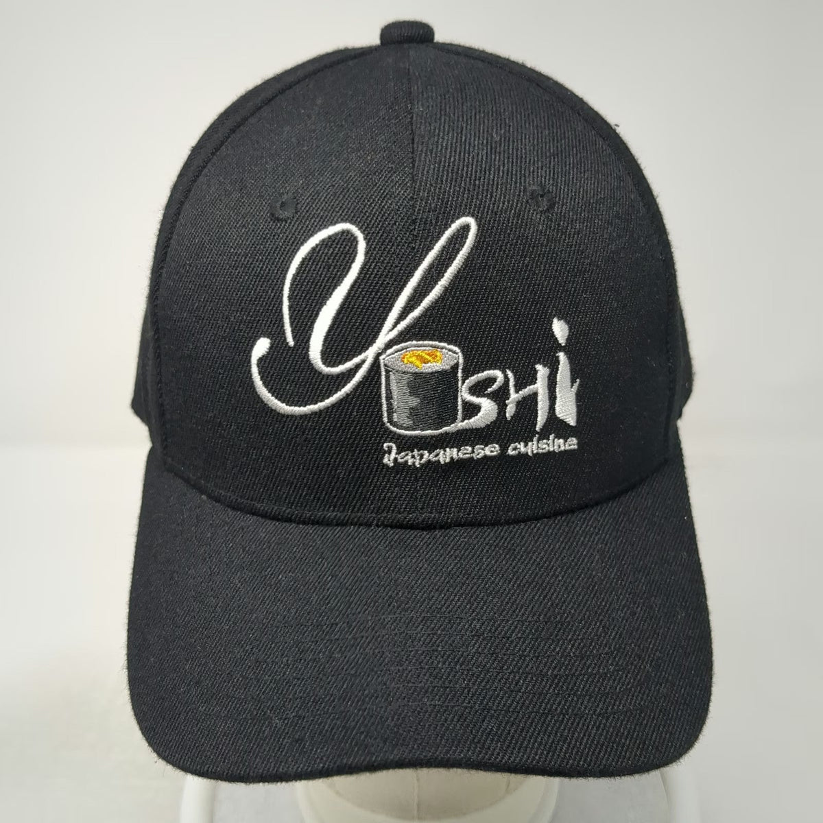 Yoshi Japanese Cuisine Baseball Cap Black One Size Slideback Sushi Logo Hat