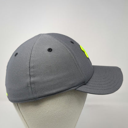 Under Armour Baseball Cap Gray M Fitted Neon Yellow Logo Performance Mesh Hat