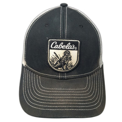 Cabela's Trucker Hat Black White One Size Mesh Back Hunting Dog Patch Snapback