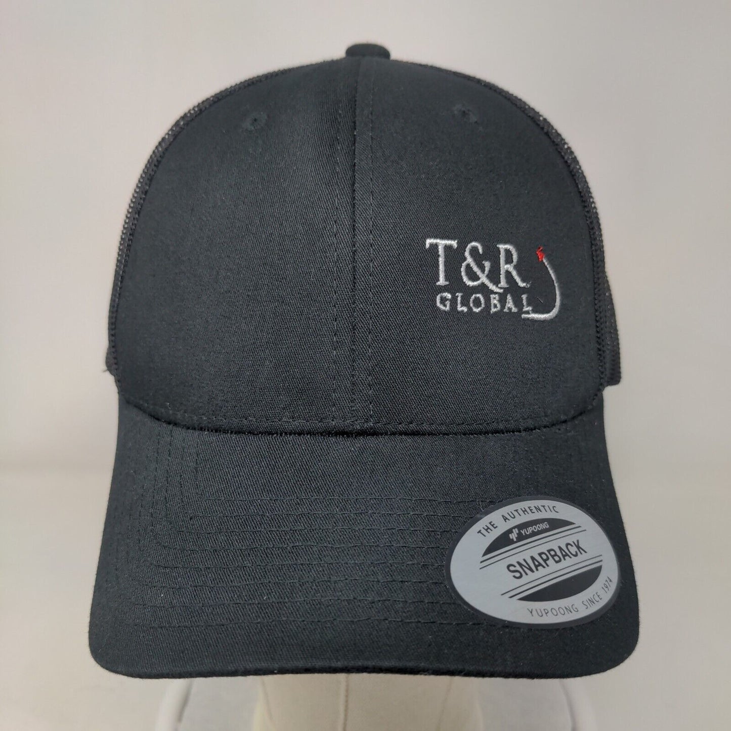 T&R Global Snapback Trucker Hat Black One Size Mesh Back The Classics Yupoong
