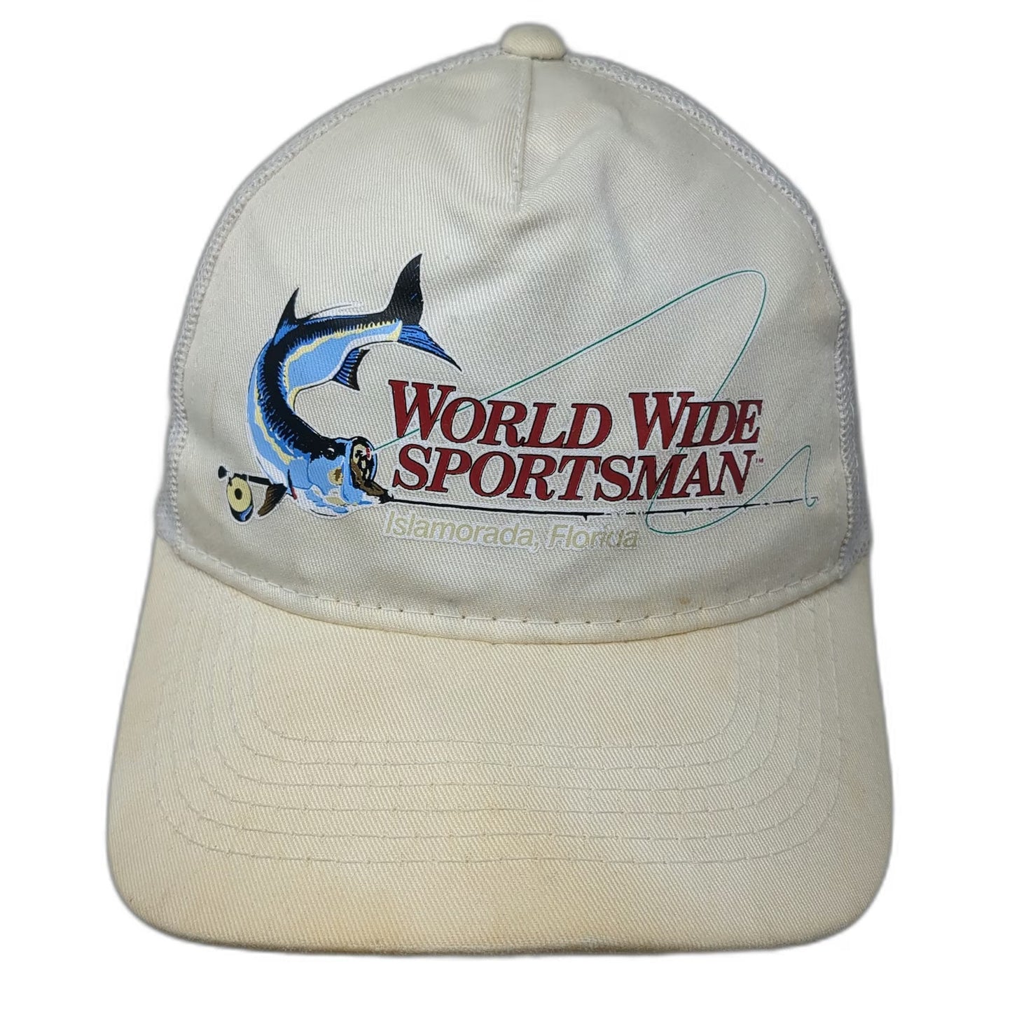 World Wide Sportsman Trucker Hat Beige One Size Mesh Marlin Fishing Islamorada