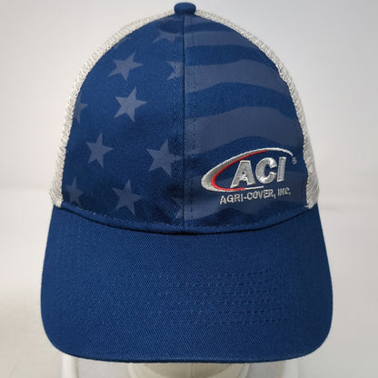 Trucker Hat Blue One Size Snapback Mesh USA Flag Jamestown ND Stars Agri-Cover