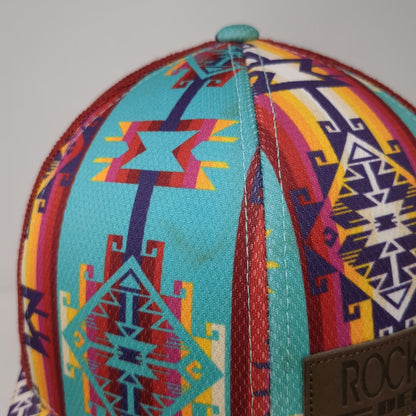 Rock & Roll Denim Blue Trucker Hat One Size Southwestern Aztec Pattern Mesh