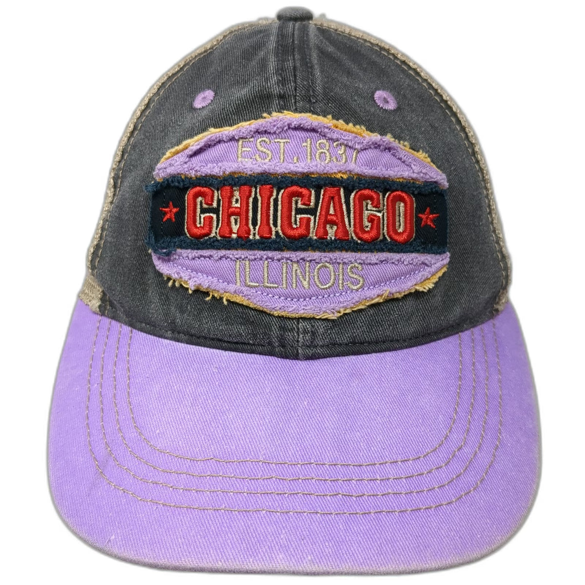 City Hats Trucker Hat Gray Purple One Size Chicago Illinois Patch Mesh Back