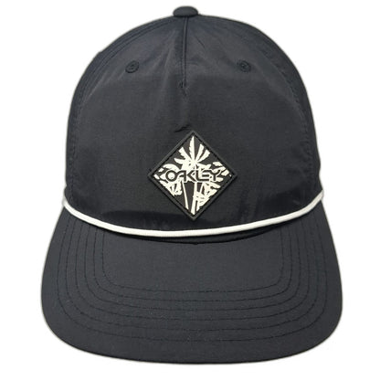 Oakley 5 Panel Hat Black OSFM Snapback Rope Palm Tree Diamond Patch Nylon Sport