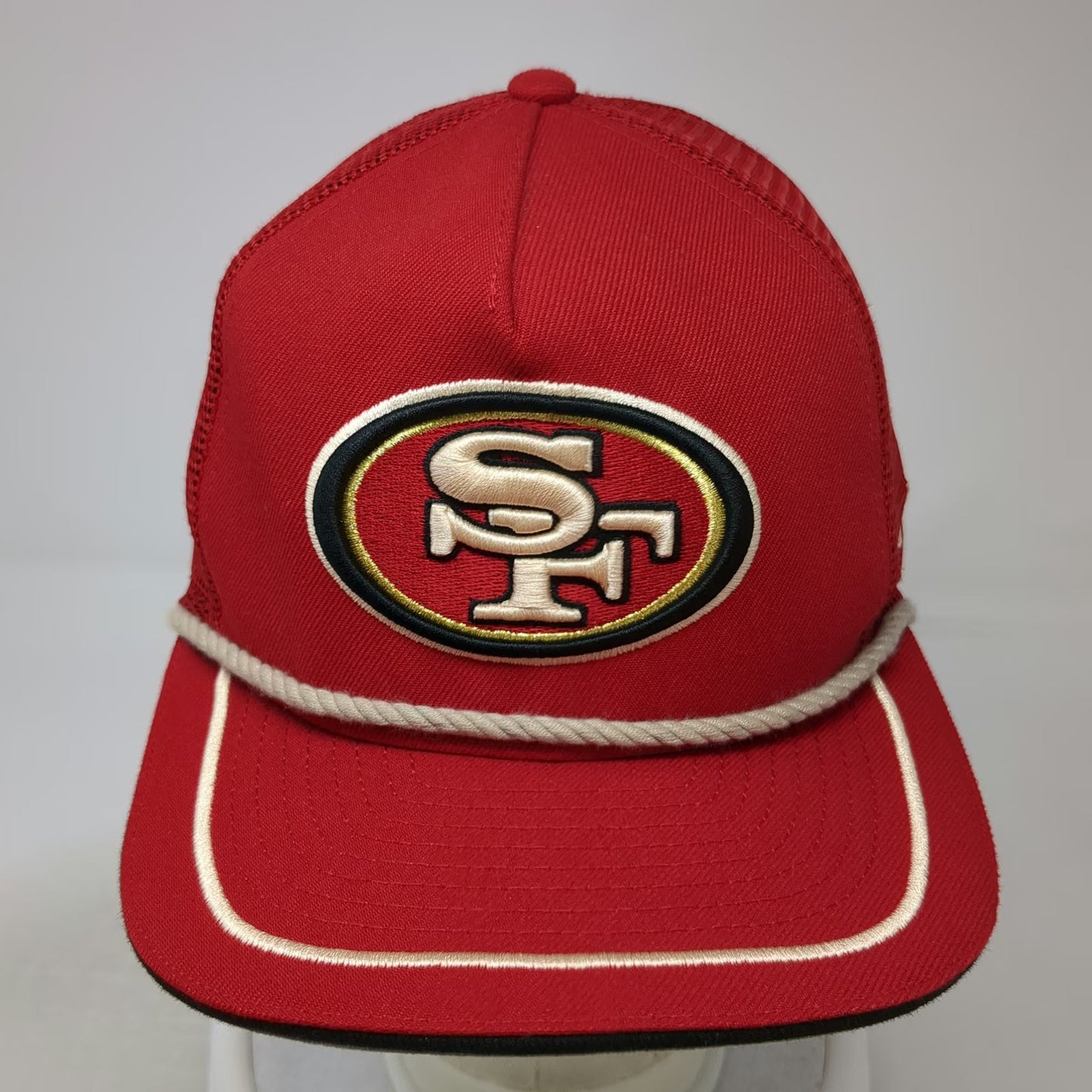 New Era San Francisco 49ers NFL Red Trucker Hat One Size Rope Brim Mesh Snapback