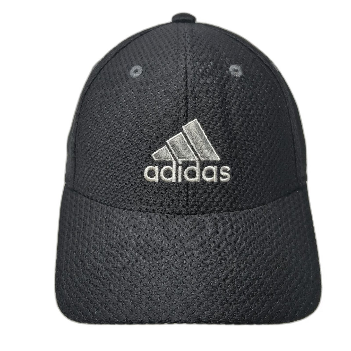 Adidas Baseball Cap Black One Size Silver Logo Textured Mesh Strapback Hat