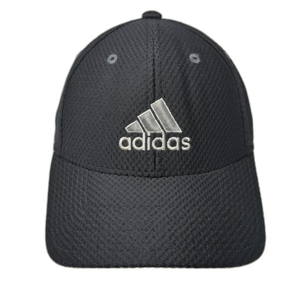 Adidas Baseball Cap Black One Size Silver Logo Textured Mesh Strapback Hat