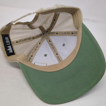 Little Bay Root Trucker Hat Green One Size Oregon Mountain Leather Patch Mesh