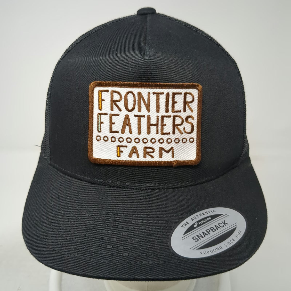 Sport-Tek Trucker Hat Black One Size Frontier Feathers Farm Patch Mesh Snapback