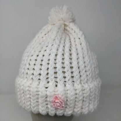 Grandma Bonnie Tender Loving Care Women's Knit Beanie Hat White Flower Accent