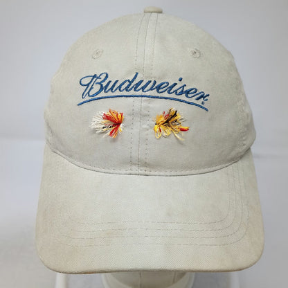 Budweiser Beer Logo Baseball Cap Beige Fly 2002 Fishing Lure Brim Hat Vintage