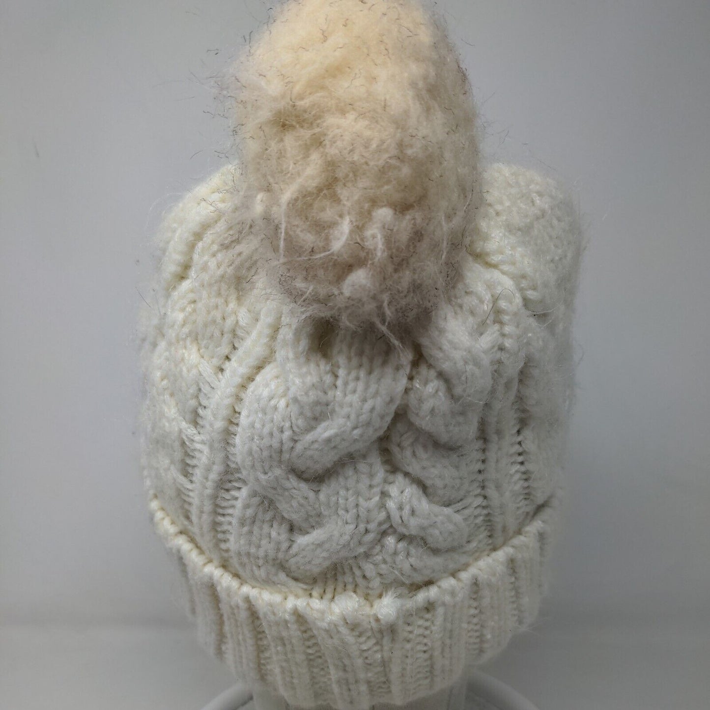 Unbranded Women's Knit Beanie Hat Cable Knit Cream Pom Pom Warm