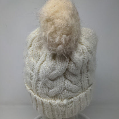 Unbranded Women's Knit Beanie Hat Cable Knit Cream Pom Pom Warm