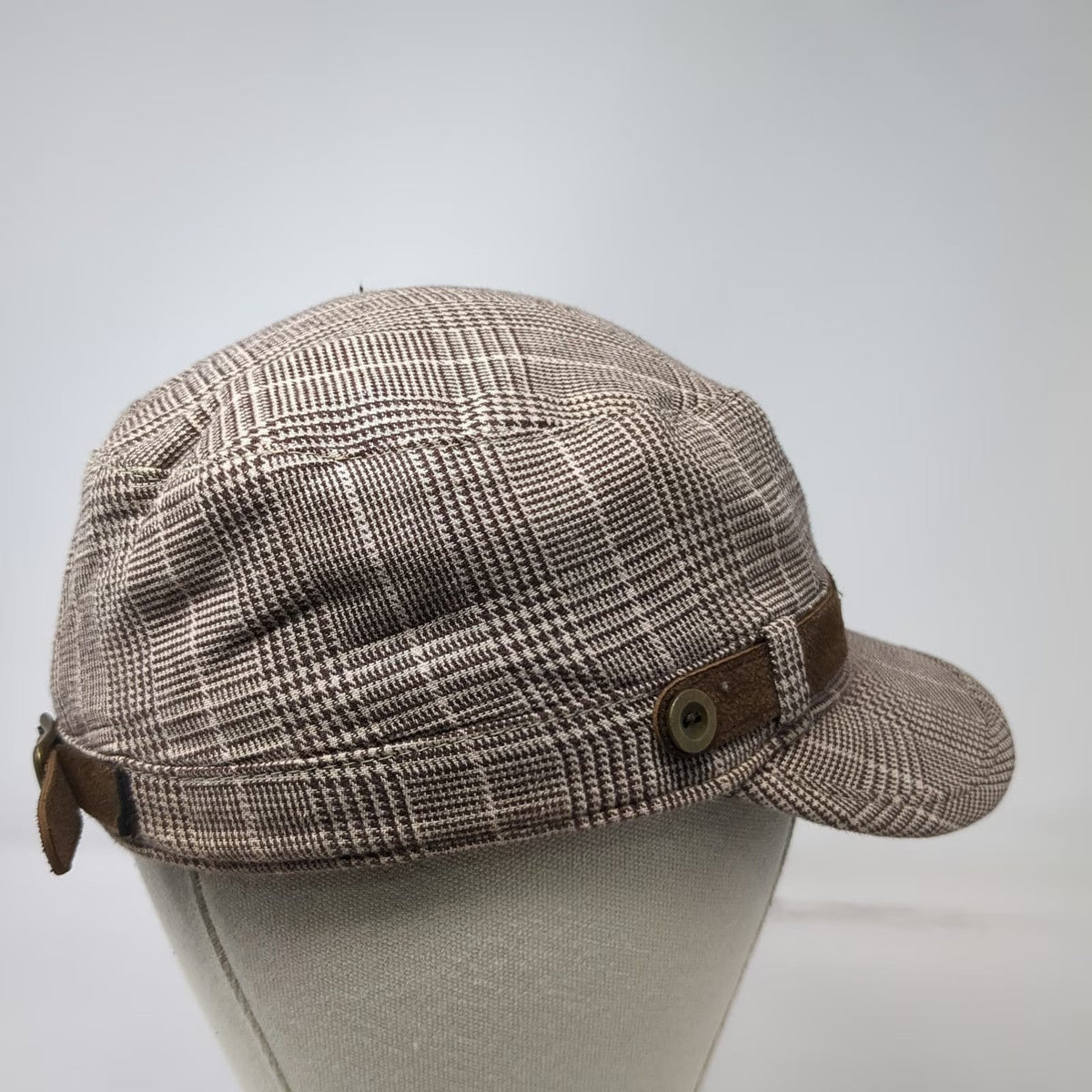 Fox Army Cap Brown One Size Plaid Cotton Slideback Hat Suede Band Buckle Logo