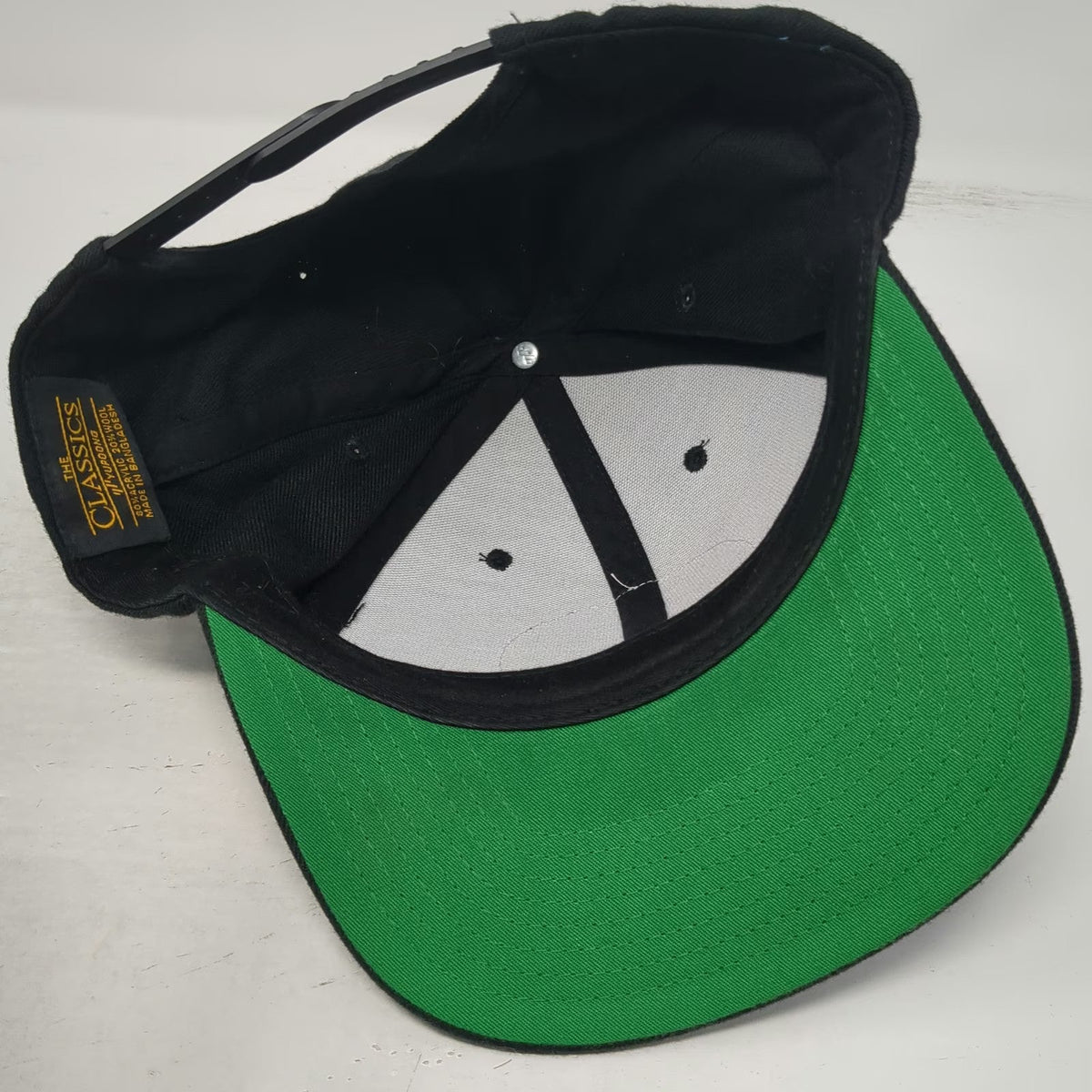 Shine Supply Snapback Black One Size Hat Flat Brim Green Underbrim Work Patch