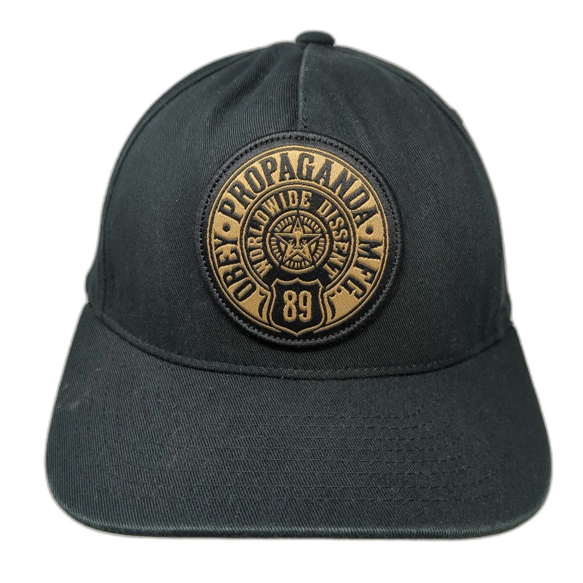 Obey 5 Panel Black Hat One Size Snapback Propaganda MFG 89 Worldwide Dissent