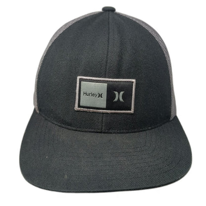 Hurley Trucker Hat Black One Size Mesh Snapback Flat Brim Yupoong Surf Logo