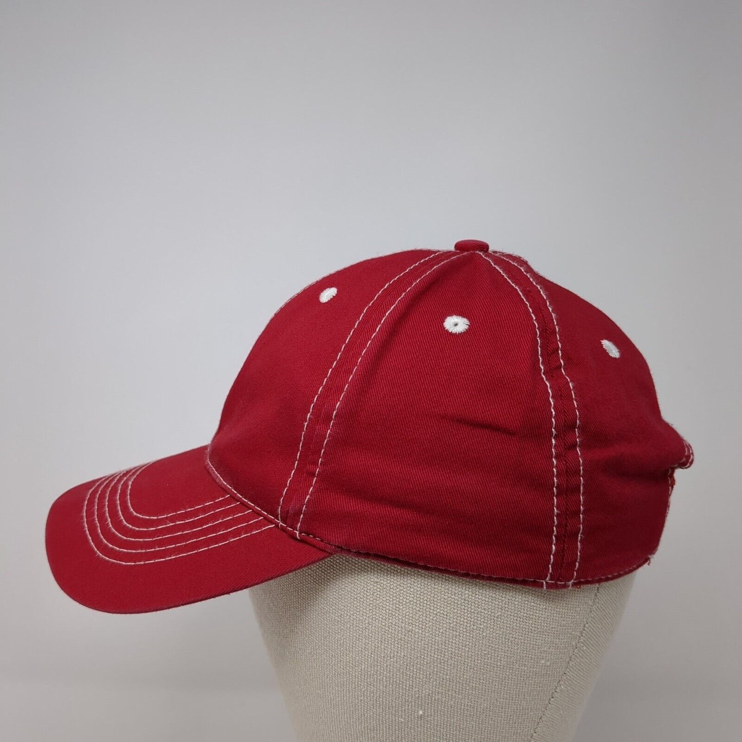 Unbranded Strapback Hat Red One Size Adjustable Vented Holes 6 Panel Blank