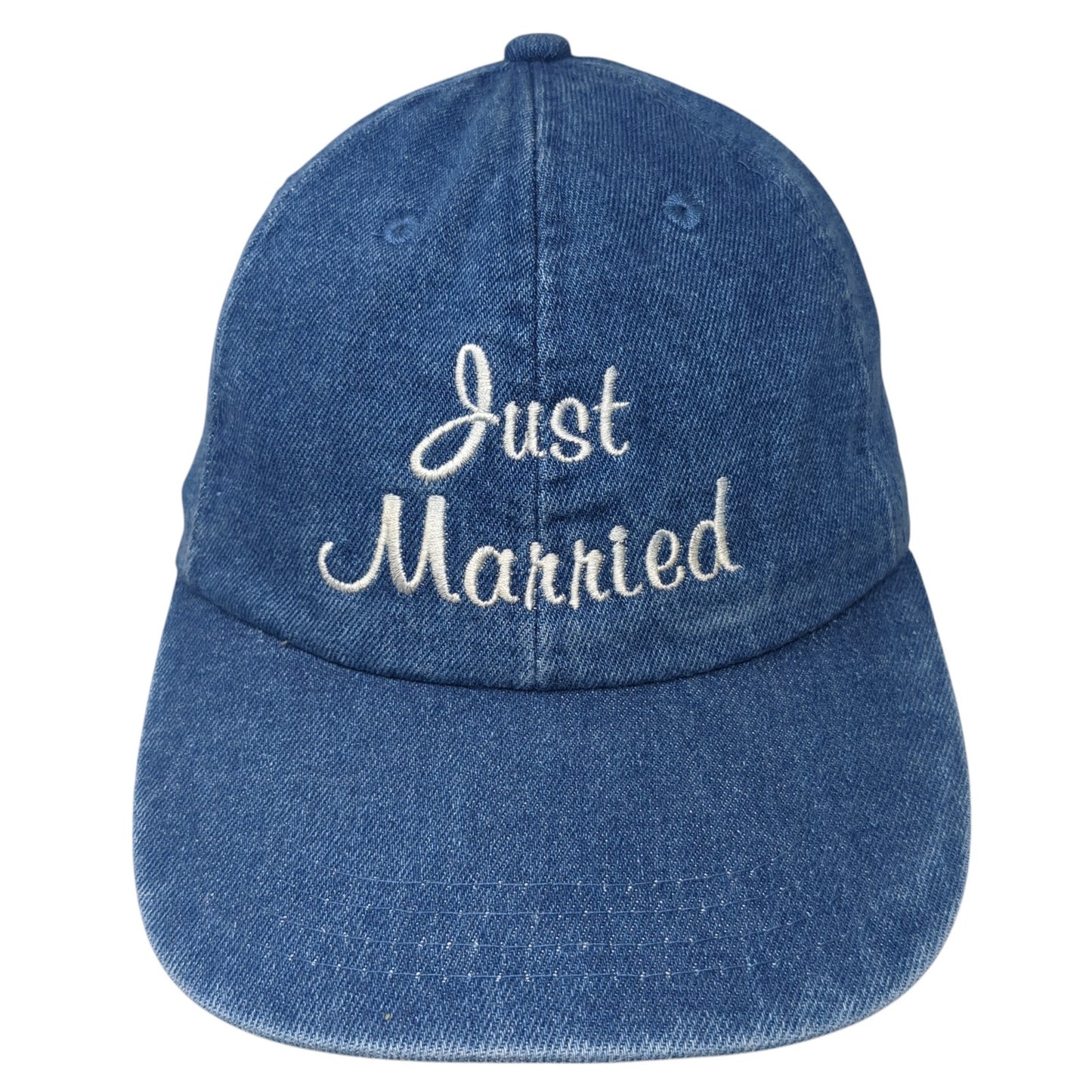 Just Married Slideback Hat Blue One Size Adjustable Embroidered Denim