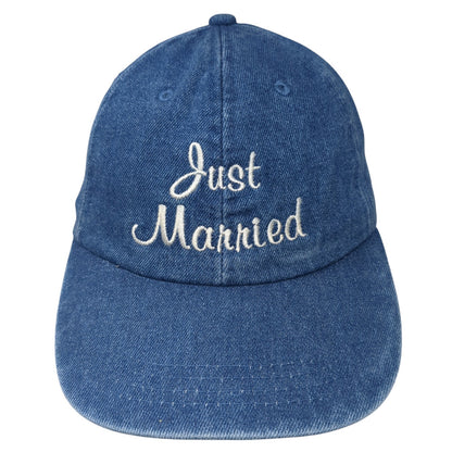 Just Married Slideback Hat Blue One Size Adjustable Embroidered Denim