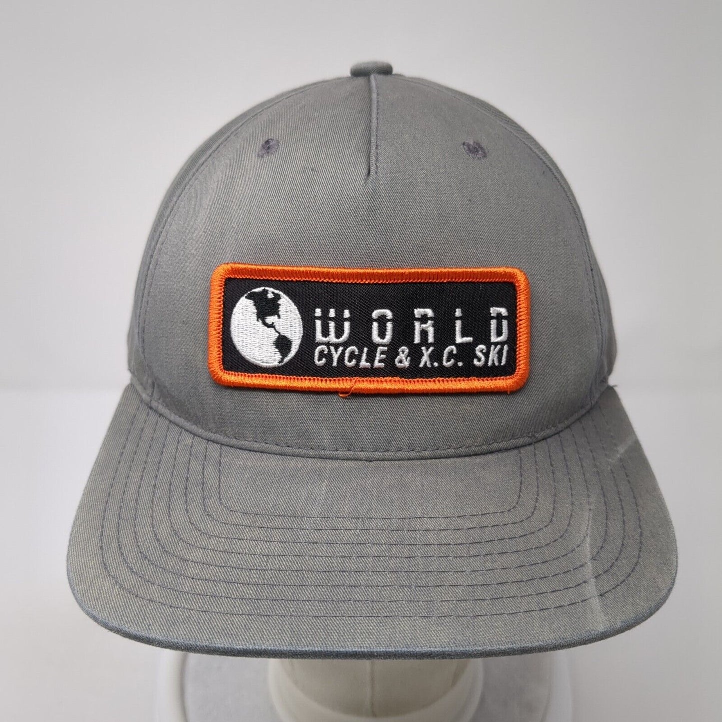 World Cycle & XC Ski Patch Snapback Hat Gray One Size Solid Adjustable