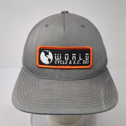 World Cycle & XC Ski Patch Snapback Hat Gray One Size Solid Adjustable