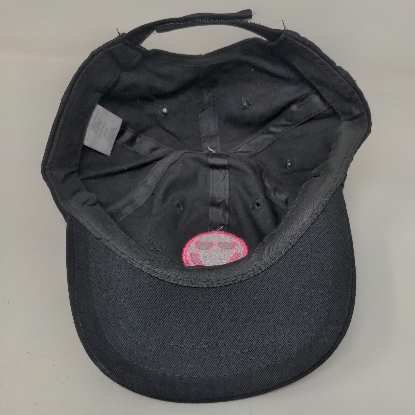 Smiley Adult Baseball Cap Black One Size Adjustable Embroidered Peace Love Vibes